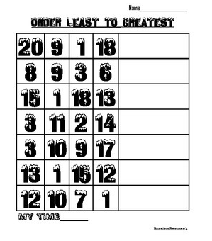 Order the Five Numbers from Least to Greatest 1-9 imFW