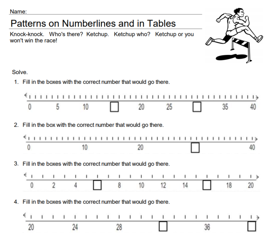 patterns using number lines and in tables 3rd grade worksheet image