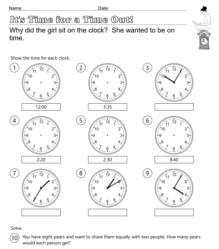 Time for a Time Out Telling Time Worksheet Image
