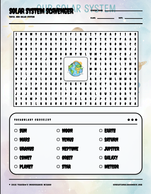 Our Solar System Word Search | EducationalResource.org