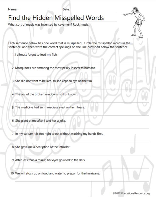 Find the Hidden Misspelled Words | EducationalResource