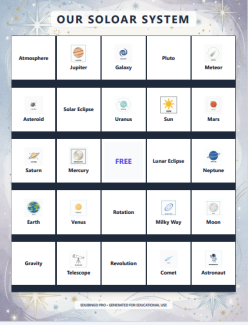 Solar System Bingo Cards