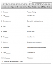 Common suffixes worksheet image