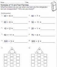 3rd Grade Multiples of 10 and fact family worksheet image