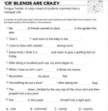 'cr' blends cloze reading elementary school worksheet image