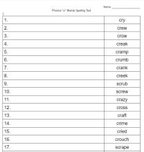 cr blends spelling test worksheet
