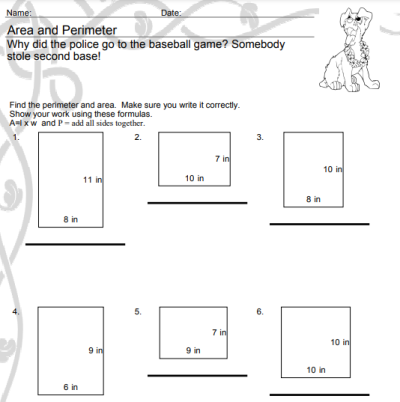 perimeter and area worksheet for 3rd graders image