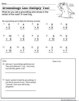 groundhogs day multiplication practice worksheet image