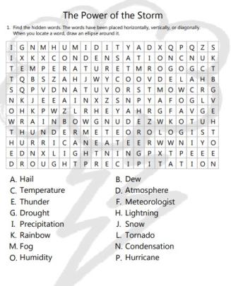 Power of the Storm Word Search Worksheet