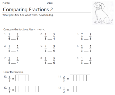 Comparing fractions 3rd grade worksheet image