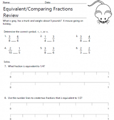 Equivalent and Comparing Fractions 3rd Grade Review Worksheet image