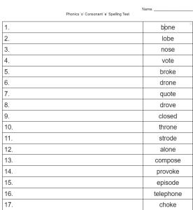 'o' consonant 'e' phonics pattern spelling test image