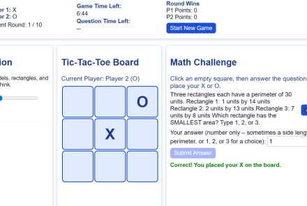 area and perimeter tic tac toe game.