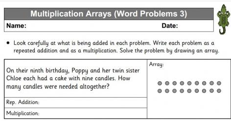 multiplication arrays word problems worksheet educational resource