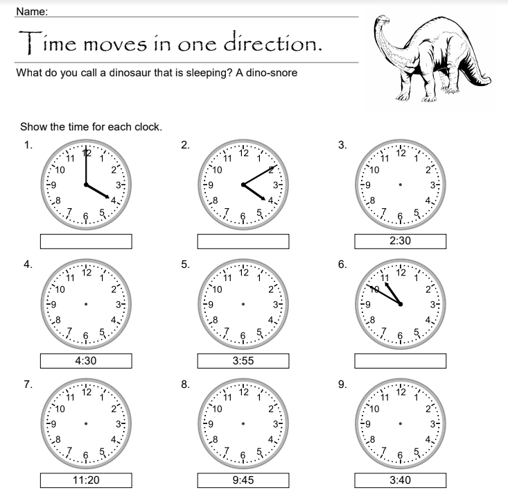 time moves in one direction clock worksheet educational resource