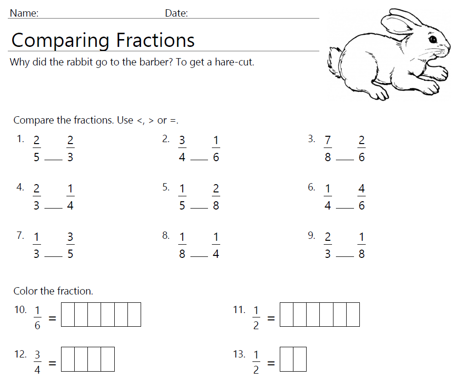 comparing fractions 3rd grade worksheet educational resource