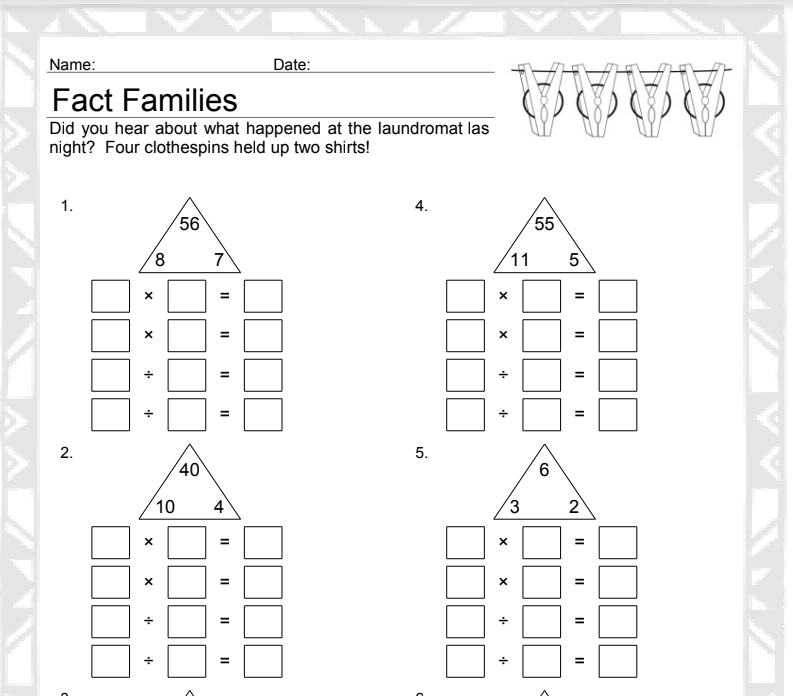 multiplication fact families worksheet educational resource