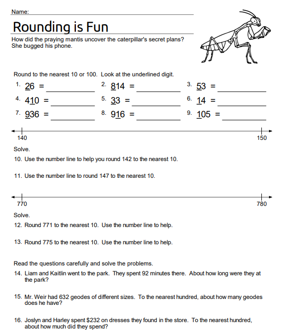 Rounding Numbers using Number Lines and Word Problems Educational