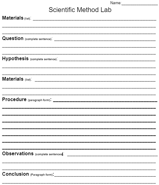 Scientific Method Lab Sheet Google doc image