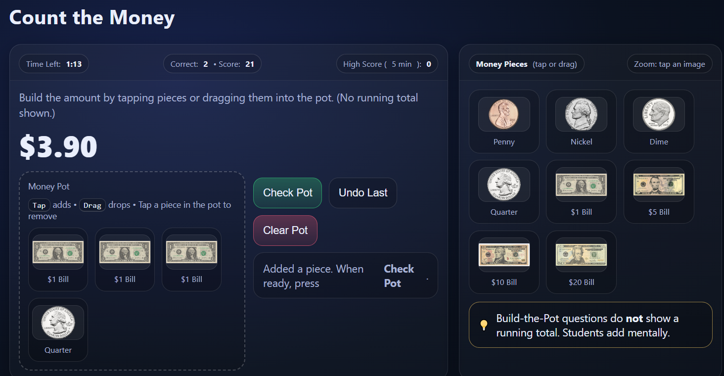 count the money change game