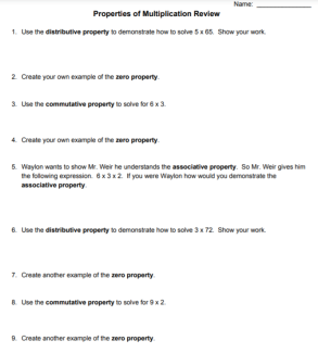Properties of Multiplication Review Worksheet