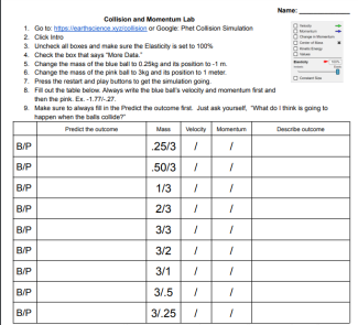 Collision and Momentum Digital Lab worksheet image