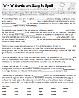 o consonant e spelling pattern phonics worksheet image