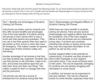 Two Text Opinion Essay Writing Passages