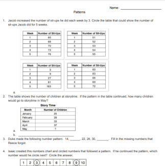 Number Patterns and Dividing Shapes into Equal Parts Review Worksheet Image