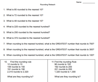 Rounding Reteach Worksheet Image