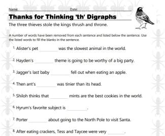Thanks for Thinking 'th' Digraph Cloze Worksheet