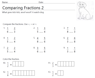 Comparing Fractions 3rd Grade Worksheet