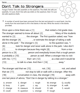 Don't Talk to Strangers Cloze Reading Worksheet