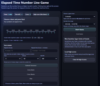 find elapsed time using number lines game