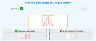 fraction sort game equal or unequal parts