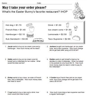 May I take your order please? Money word problems