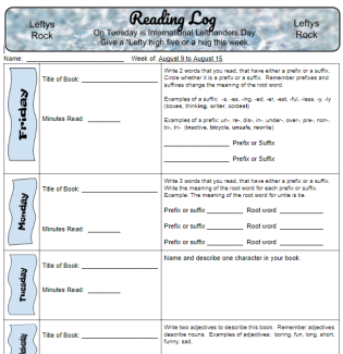 Interactive and Review Reading Log: Friday to Thursday
