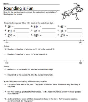 Rounding Numbers using Number Lines and Word Problems