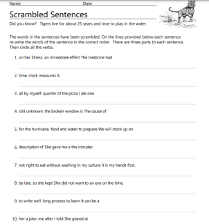 Scrambled Sentences and What's a Verb Review