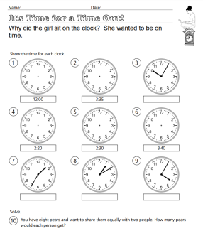 It's Time for a Time Out Telling Time Worksheet