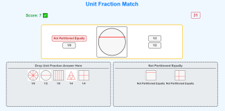 unit fraction drag drop matching game