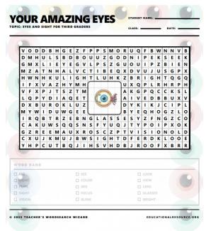 science of eyes vocab word search