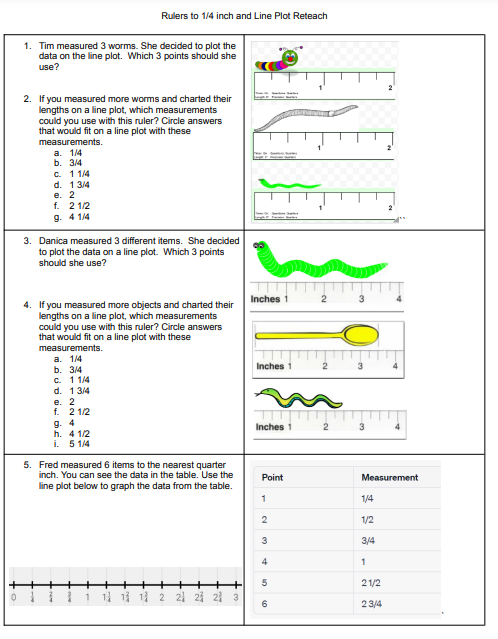 Reteach Line Plots and Quarter Inch Measurements | EducationalResource