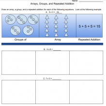 3rd Grade strategies of multiplication arrays, repeated addition, groups of worksheet image