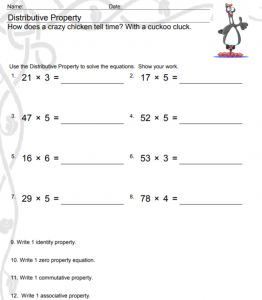 Distributive property 3rd grade worksheet image