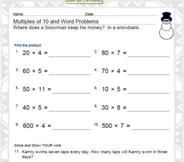 multiples of 10 3rd grade math worksheet image