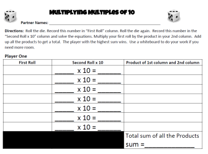 3rd grade multiples of 10 dice game image