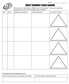 Multiplication Fact Family Dice Game