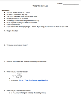 Water rocket lab sheet image