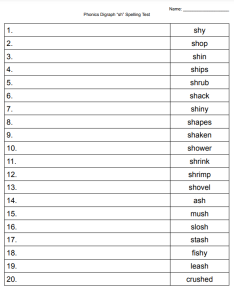 phonics digraph 'sh' spelling test